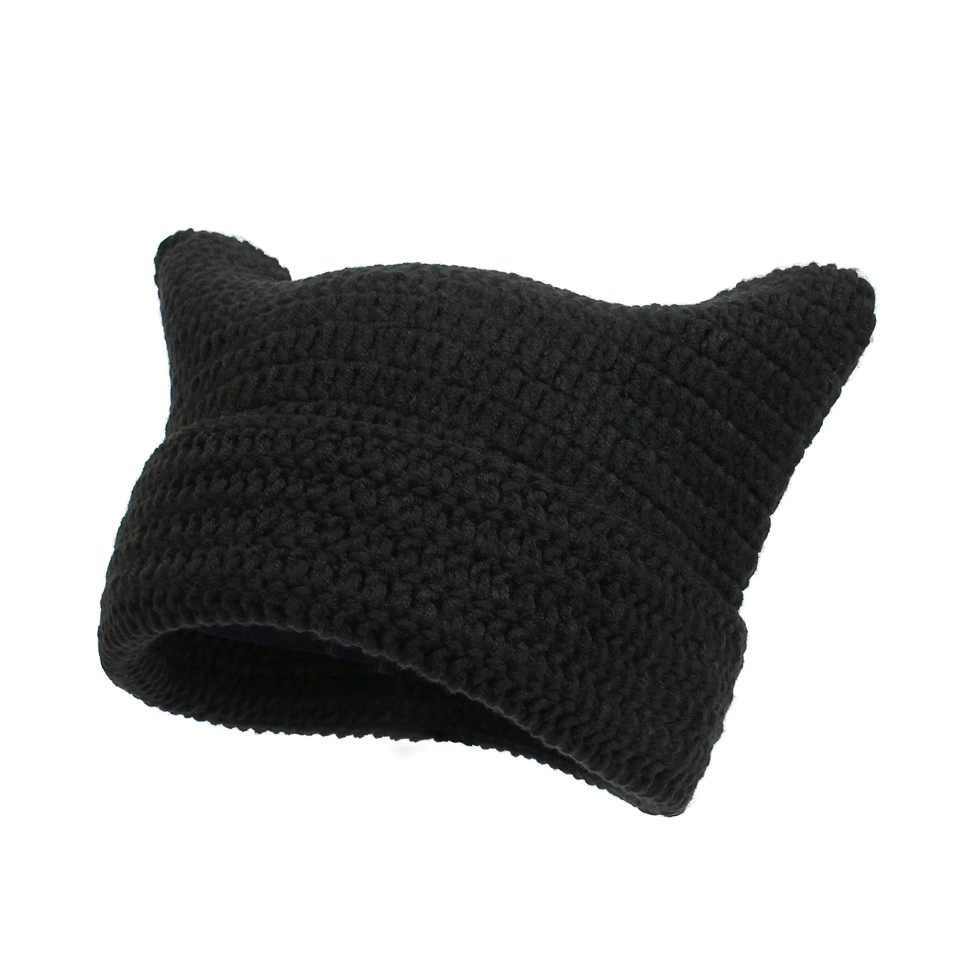 y2k cat ear beanie - black