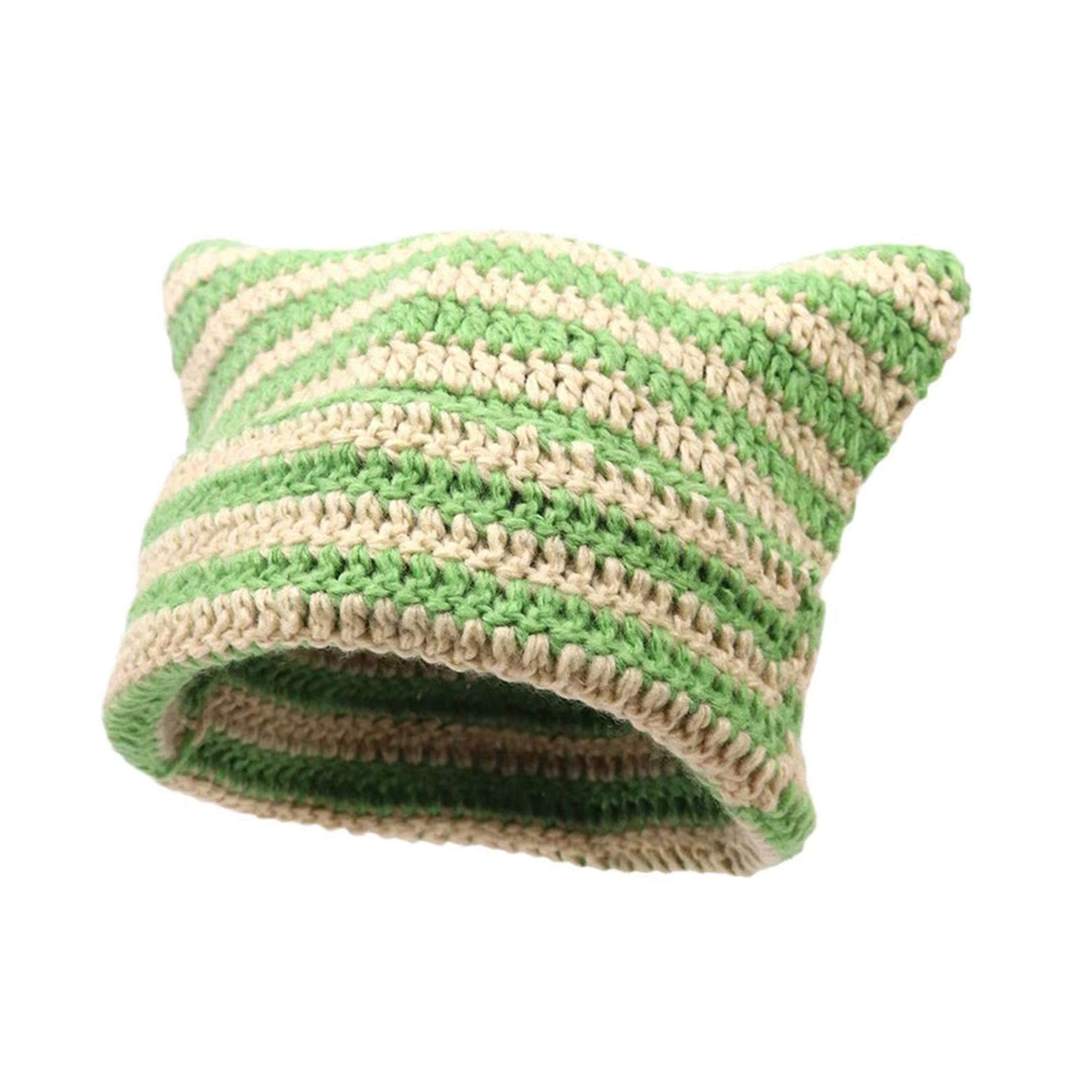 y2k cat ear beanie - green and beige