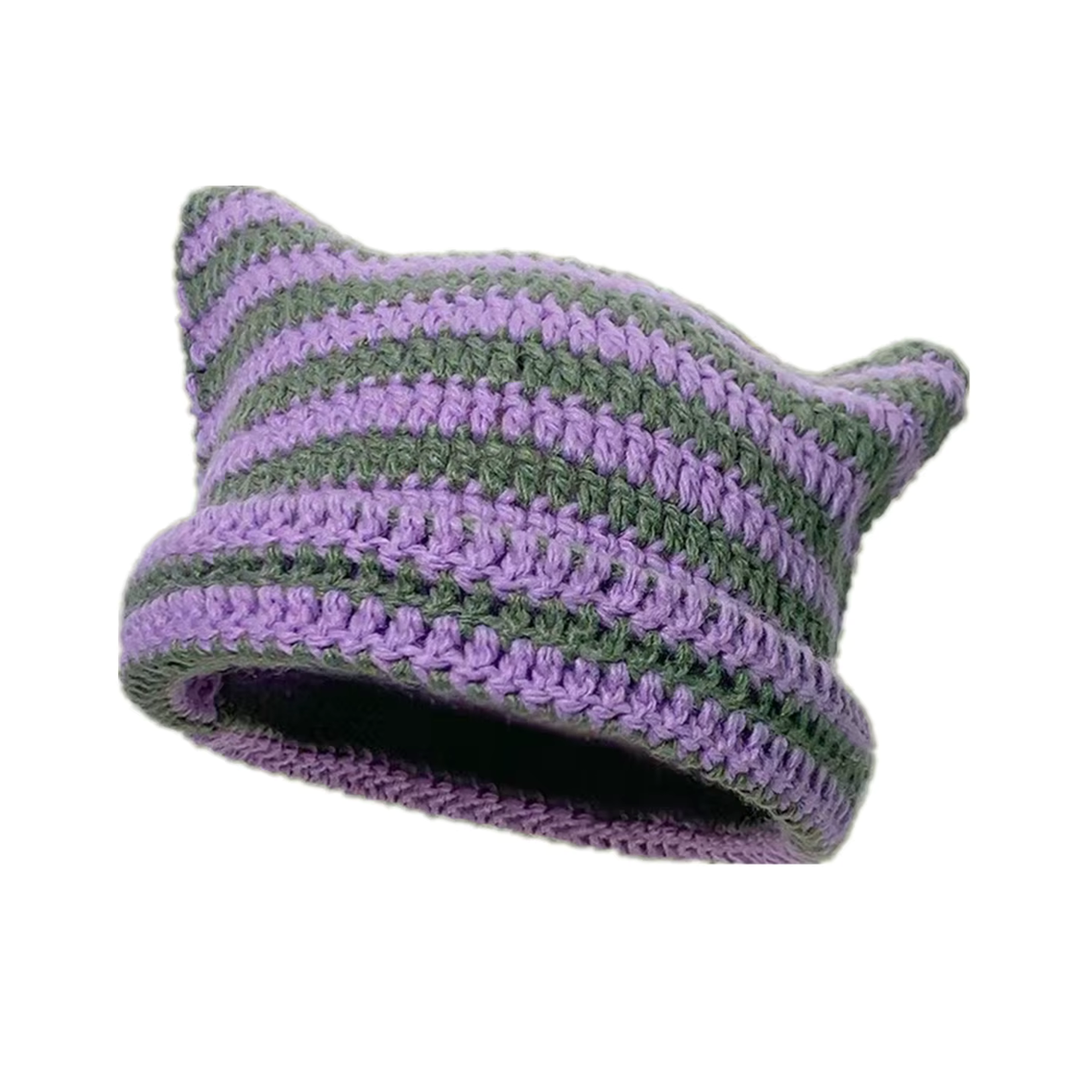 y2k cat ear beanie - green and pink