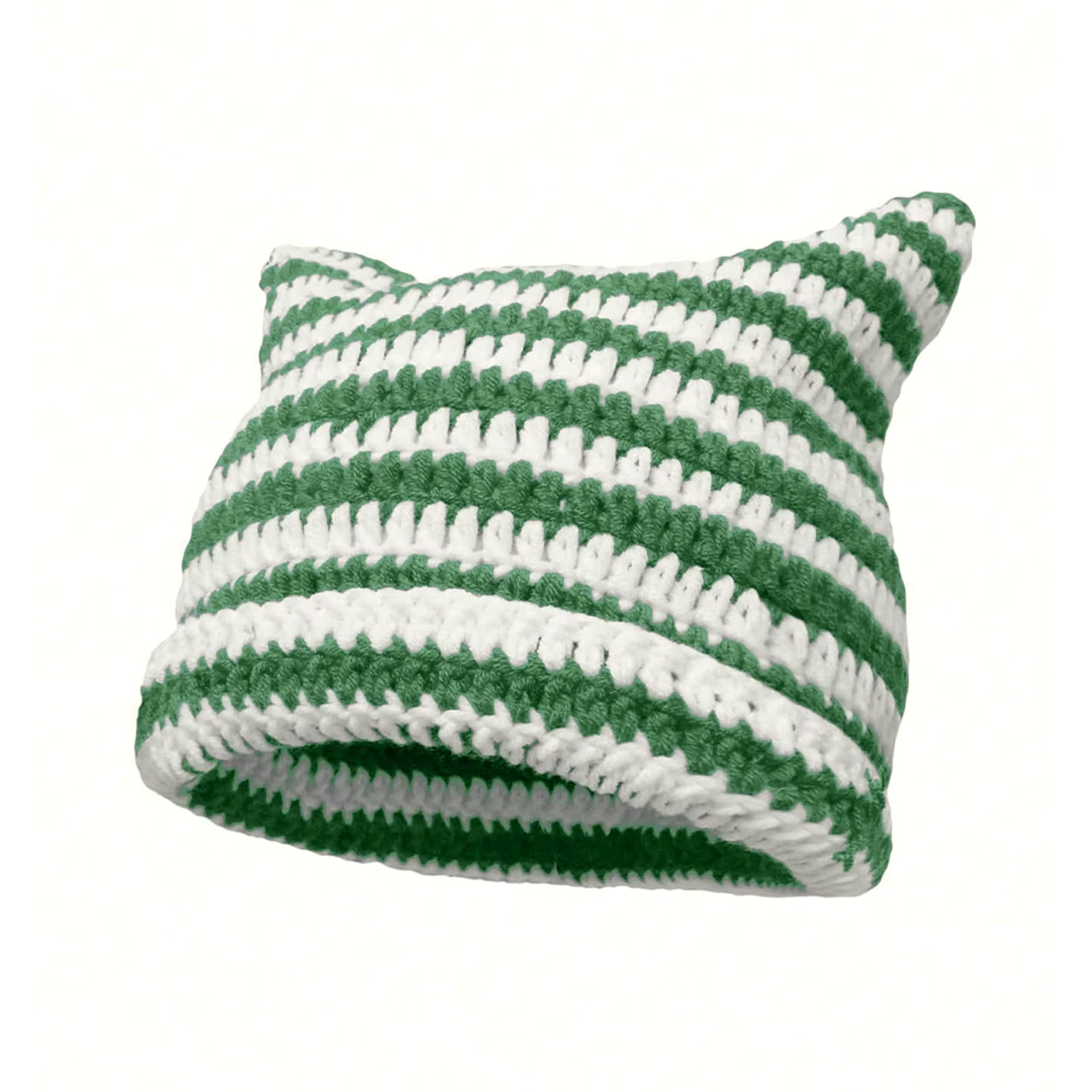y2k cat ear beanie - green and white