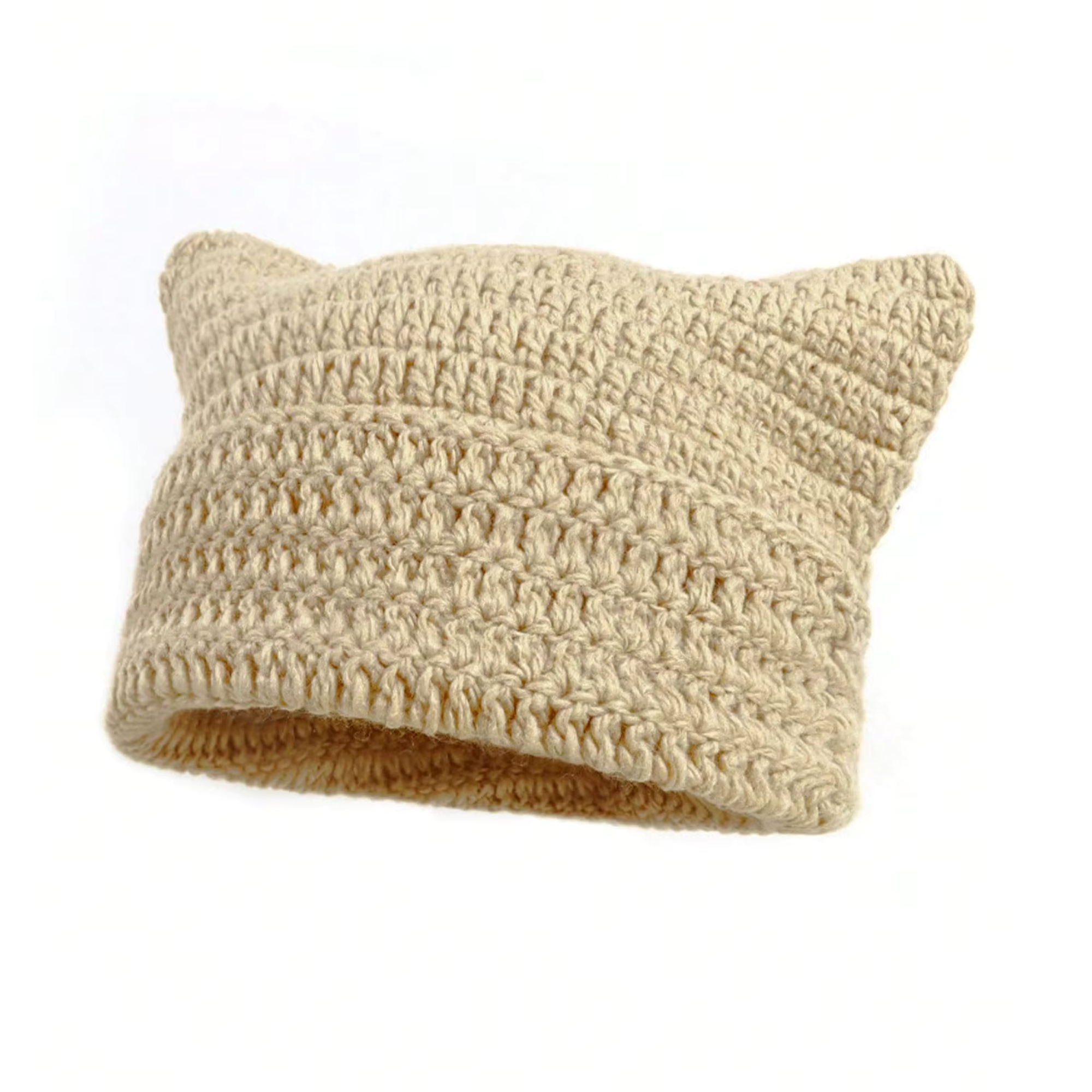 y2k cat ear beanie - oatmeal