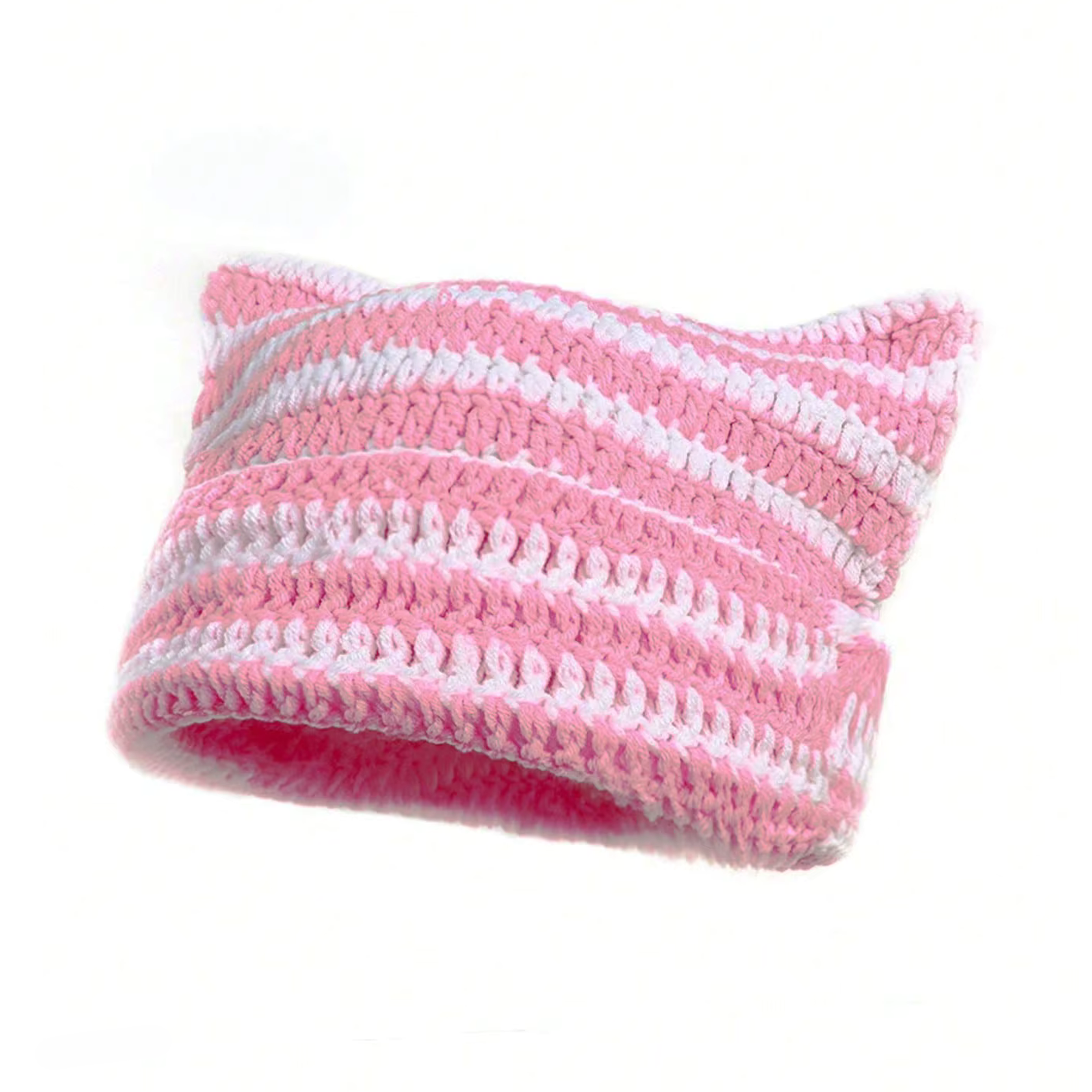 y2k cat ear beanie - pink and white