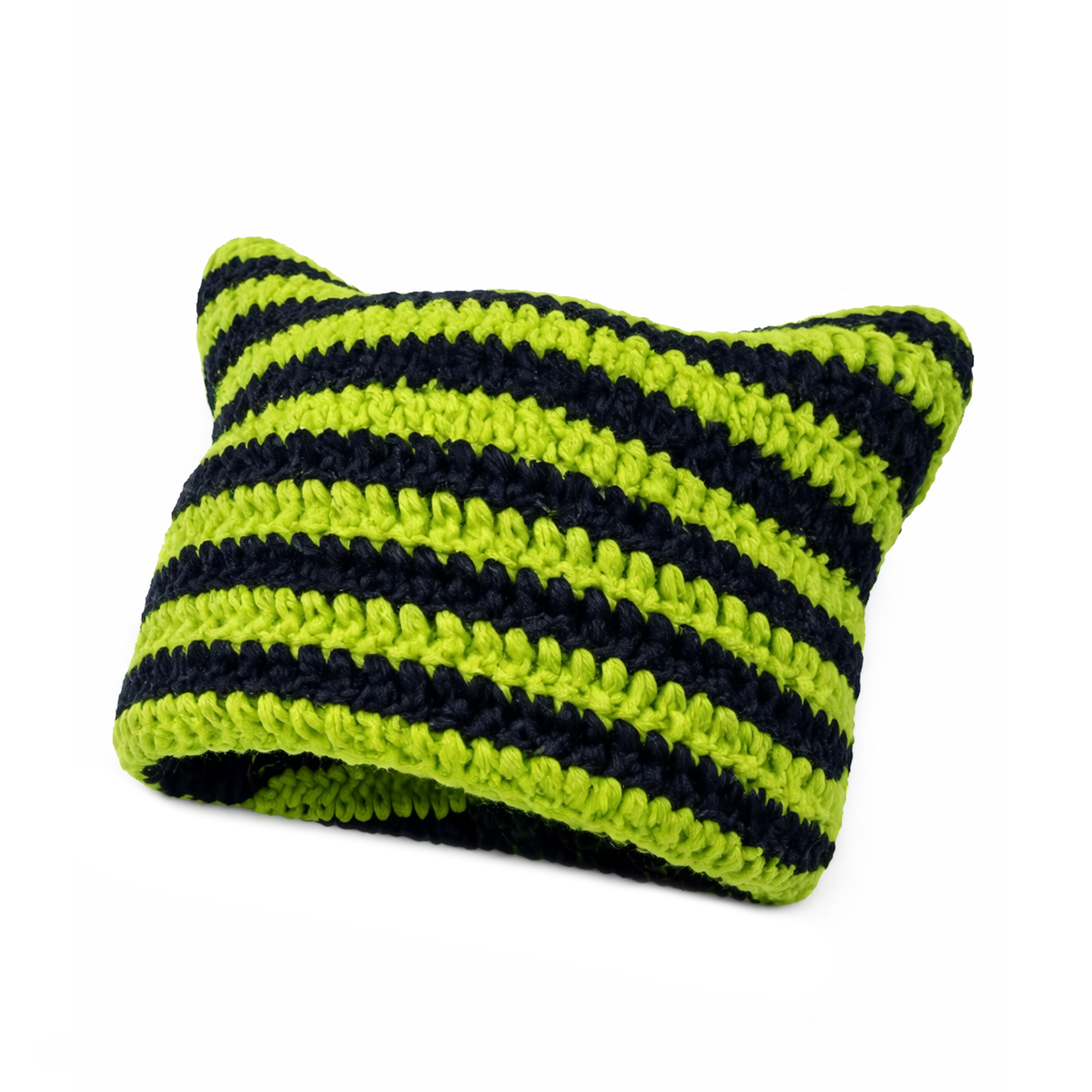 y2k cat ear beanie - lime green and black